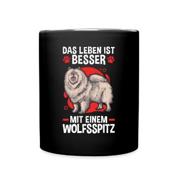 Leben mit Wolfsspitz deutscher Spitz Keeshond - Tasse einfarbig - Schwarz - Vorne