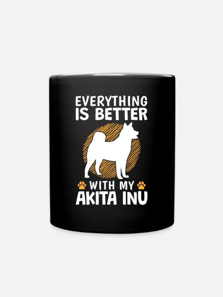 Alles besser mit Akita Inu japanischer Spitz - Tasse einfarbig - Schwarz
