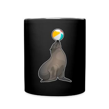 Seehund Schwimmen Wasserball Sommer - Tasse einfarbig - Schwarz - Vorne