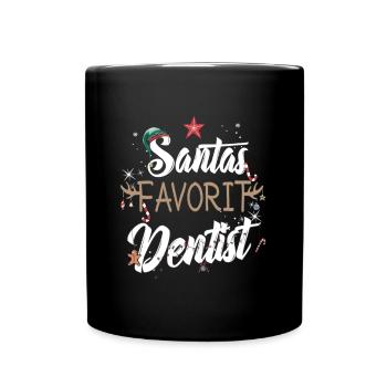 Santas Lieblingszahnarzt zur Weihnachtszeit - Tasse einfarbig - Schwarz - Vorne
