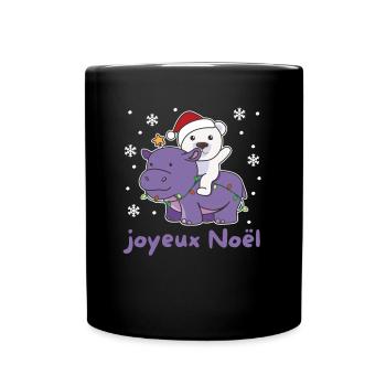 Weihnachts Hippo Eisbär frohe Weihnachten Hippo - Tasse einfarbig - Schwarz - Vorne