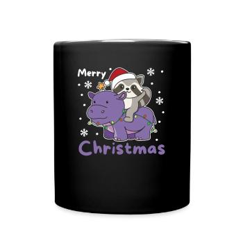 Christmas Hippo Raccoon Merry Christmas Hippo - Full Colour Mug - black - Front