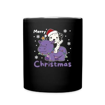 Christmas Hippo Dalmatians Merry Christmas - Full Colour Mug - black - Front