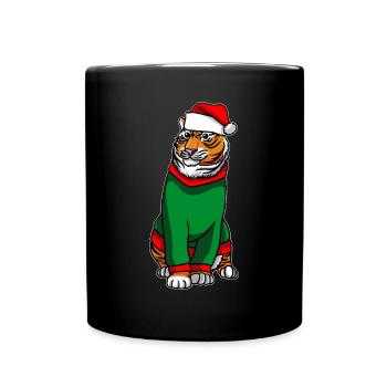 Tigre avec pull de Noël - Mug uni - noir - Devant