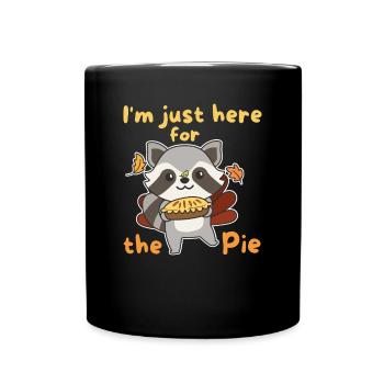 thanksgiving day outfits turkey raccoon with pie - Full Colour Mug - black - Front
