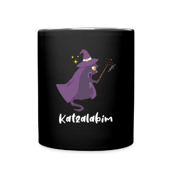 Katze Hexe Zauberstab Katzalabim Halloween Hexen - Tasse einfarbig - Schwarz - Vorne