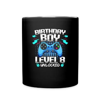 Geburtstagskind Level 8 freigeschaltet Gaming - Tasse einfarbig - Schwarz - Vorne