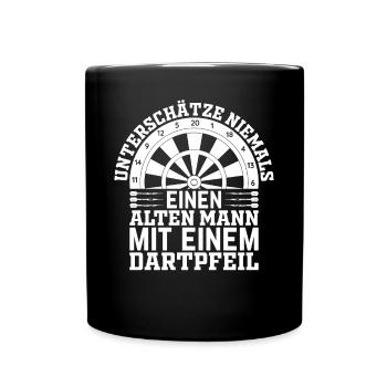 Dart Spieler Dartpfeil Darts - Alter Dartspieler - Tasse einfarbig - Schwarz - Vorne