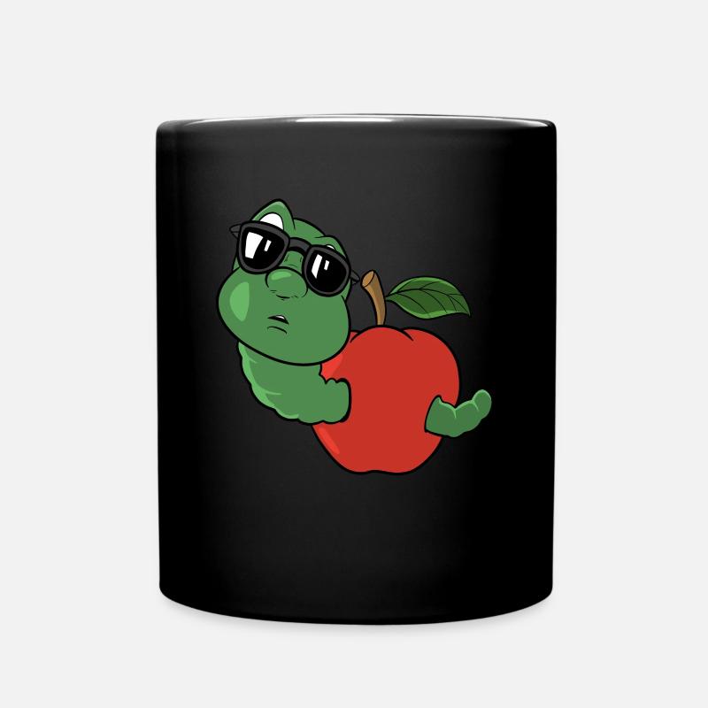 Niedlicher Wurm in einem Apfel - Tasse einfarbig - Schwarz