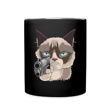 Cat with pistol - Full Colour Mug - black - Front