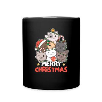 Cat Christmas Tree Merry Christmas - Full Colour Mug - black - Front