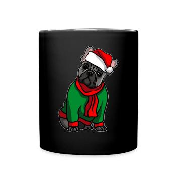 Bulldog avec chapeau de Noël costume de Noël - Mug uni - noir - Devant