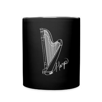 Harfe Oneline Art - Harfe Musikerin Harfe - Tasse einfarbig - Schwarz - Vorne