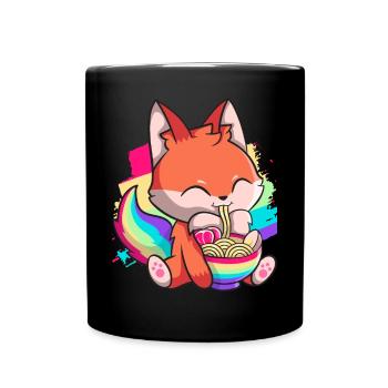 Kawaii Fox Japanische Ramen Nudeln Regenbogen Nied - Tasse einfarbig - Schwarz - Vorne