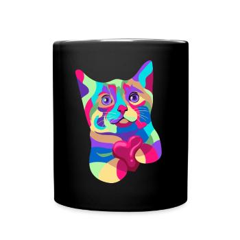 Katze Herz Aquarell Kunst - Tasse einfarbig - Schwarz - Vorne