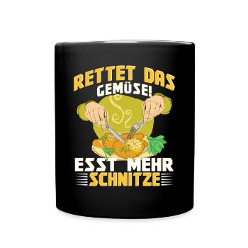 Schnitzel Rettet das Gemüse esst mehr Schnitzel - Tasse einfarbig - Schwarz - Vorne