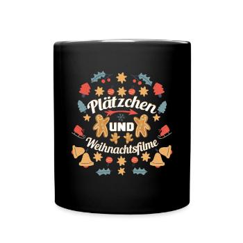 Weihnachten Plätzchen und Weihnachtsfilme - Tasse einfarbig - Schwarz - Vorne