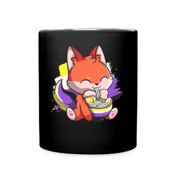 Nichtbinärer Stolz Kawaii Fuchs Ramen Nudeln Nicht - Tasse einfarbig - Schwarz - Vorne