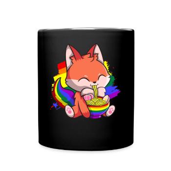 Gay Pride Kawaii Fox Ramen Noodles Rainbow Fla - Full Colour Mug - black - Front
