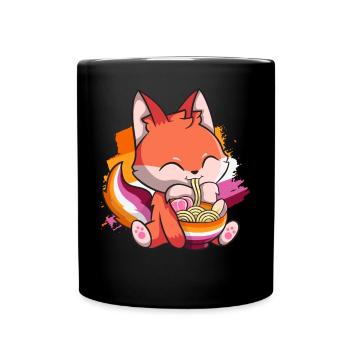 Lesbian Pride Gay Kawaii Fox Ramen Noodles Le - Mug uni - noir - Devant