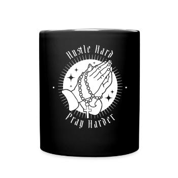 Hectic Pray Harder Jesus crosses hand - Full Colour Mug - black - Front