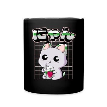 Demiromantic Pride Kawaii Cat Strawberry Milk - Full Colour Mug - black - Front