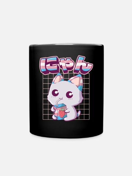 Fierté transgenre Kawaii Chat Lait de fraise Trans - Mug uni - noir