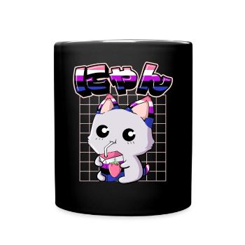 Genderfluid Stolz Kawaii Cat Strawberry Milk - Full Colour Mug - black - Front