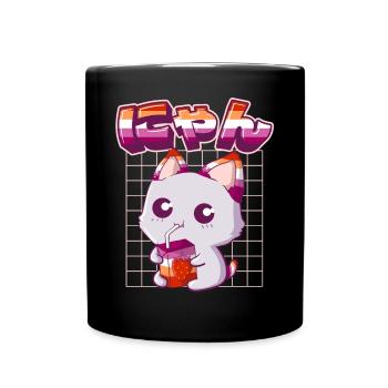 Lesbian Pride Gay Kawaii Cat Fraise - Mug uni - noir - Devant