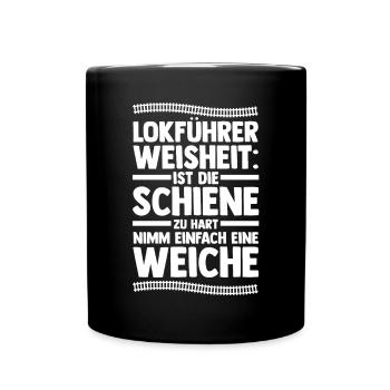 Eisenbahn Dampflok Lokomotive Lokführer - Tasse einfarbig - Schwarz - Vorne