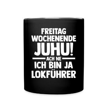 Eisenbahn Dampflok Lokomotive Lokführer - Tasse einfarbig - Schwarz - Vorne