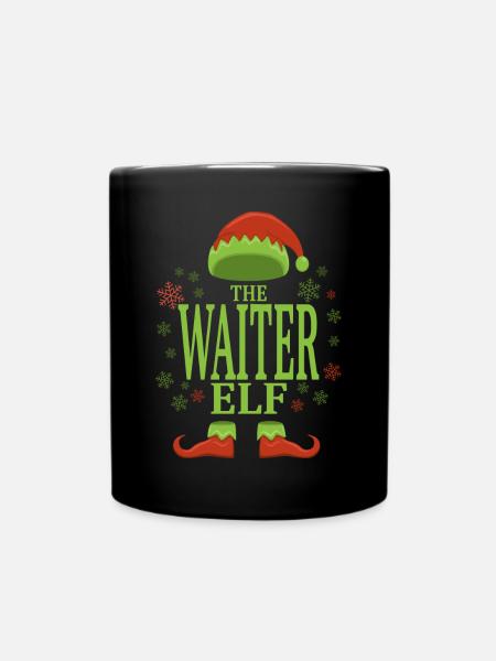 Waiter Christmas Elf - Full Colour Mug - black