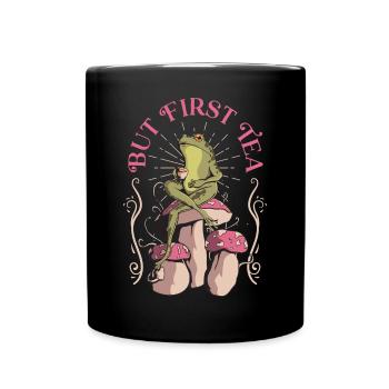 Cottagecore Ästhetischer Frosch-Pilz-Tee Goblincor - Tasse einfarbig - Schwarz - Vorne