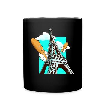Funny Eiffel Tower French Bread Baguette - Full Colour Mug - black - Front