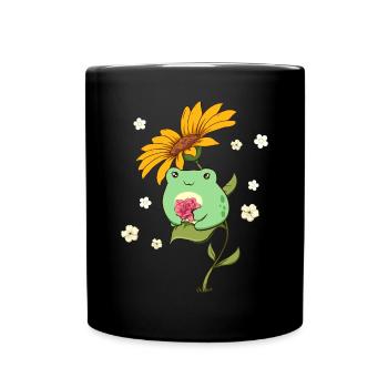 Bloomcore Aesthetic Kawaii Frog Rose Sunflower - Full Colour Mug - black - Front