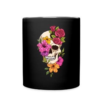Bloomcore Ästhetische Gothic Totenkopf Rosen Blume - Tasse einfarbig - Schwarz - Vorne