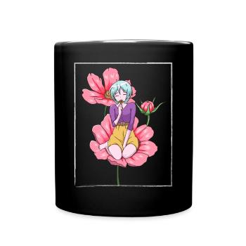 Bloomcore Ästhetische Anime Mädchen Blumen Cottage - Tasse einfarbig - Schwarz - Vorne