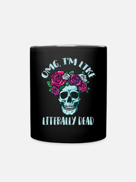 Skull Roses Wreath Red Rose Bones Death Dead - Full Colour Mug - black
