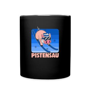 Skifahrer Pistensau Ski - Tasse einfarbig - Schwarz - Vorne