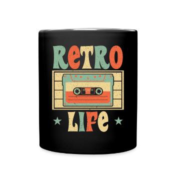 Retro Life Music Lover Kassette Nationaler Retro-Tag - Tasse einfarbig - Schwarz - Vorne
