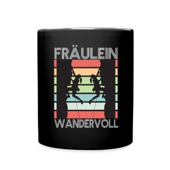 Fräulein Wandervoll Wandern Bergsteigen Spruch - Tasse einfarbig - Schwarz - Vorne