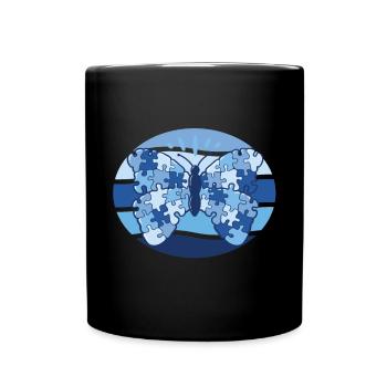 Patchwork Butterfly Flowers Butterflies Herb - Full Colour Mug - black - Front