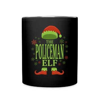 Polizist Weihnachtself - Tasse einfarbig - Schwarz - Vorne
