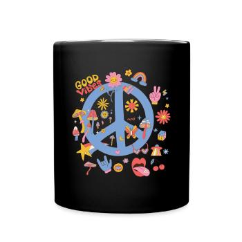 Retro Boho Peace Sign - Full Colour Mug - black - Front