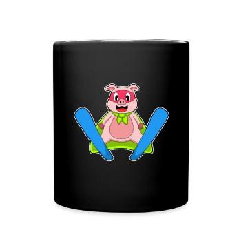 Cochon Sauteur à Ski - Mug uni - noir - Devant