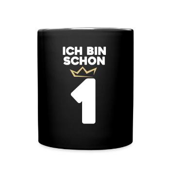 1 Geburtstag - 1 Jahre mit Krone - Tasse einfarbig - Schwarz - Vorne