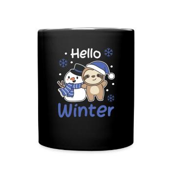 Faultier Hello Winter schneemann schnee weihnacht - Tasse einfarbig - Schwarz - Vorne