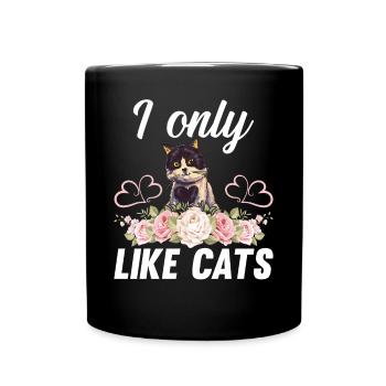 I Only Like Cats - Cat with Flowers Cat Owner Cat - Full Colour Mug - black - Front