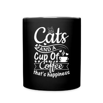 Les chats et une tasse de café qui est le bonheur - Cat Ow - Mug uni - noir - Devant