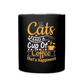 Cat Lover - Cats And A Cup Of Coffee That's Happin - Full Colour Mug - black - Front